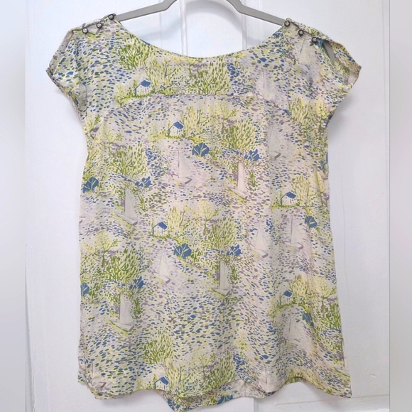 Anthropologie We Love Vera Silk Sailboat Print Sleeveless Top 8 - Picture 1 of 11